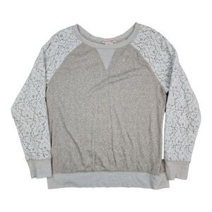 PHILOSOPHY REPUBLIC CLOTHING Lace Sleeve Oatmeal French Terry Sweatshirt XL